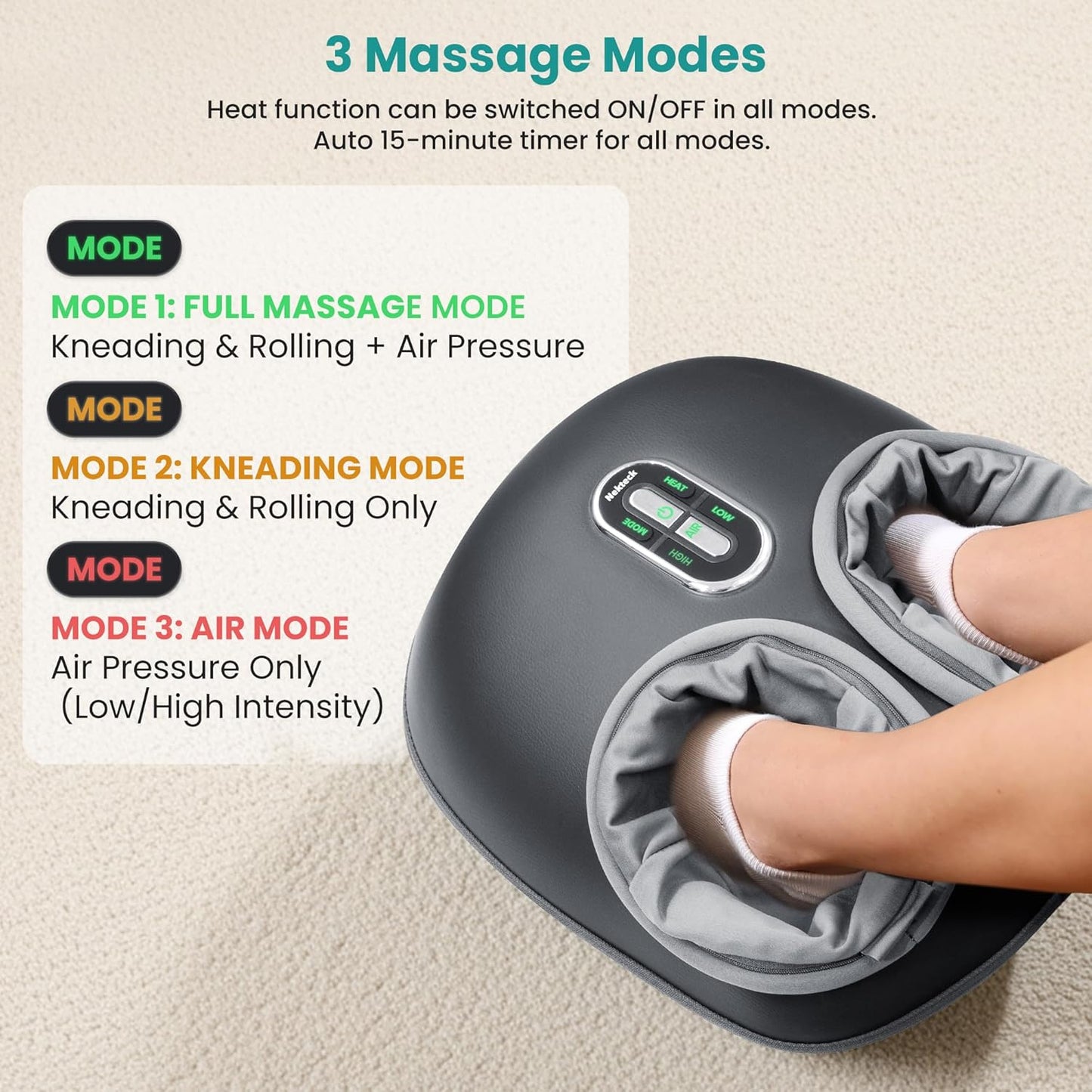 🦶 3-Mode Foot Massager: Shiatsu + Heat + Air Compression!