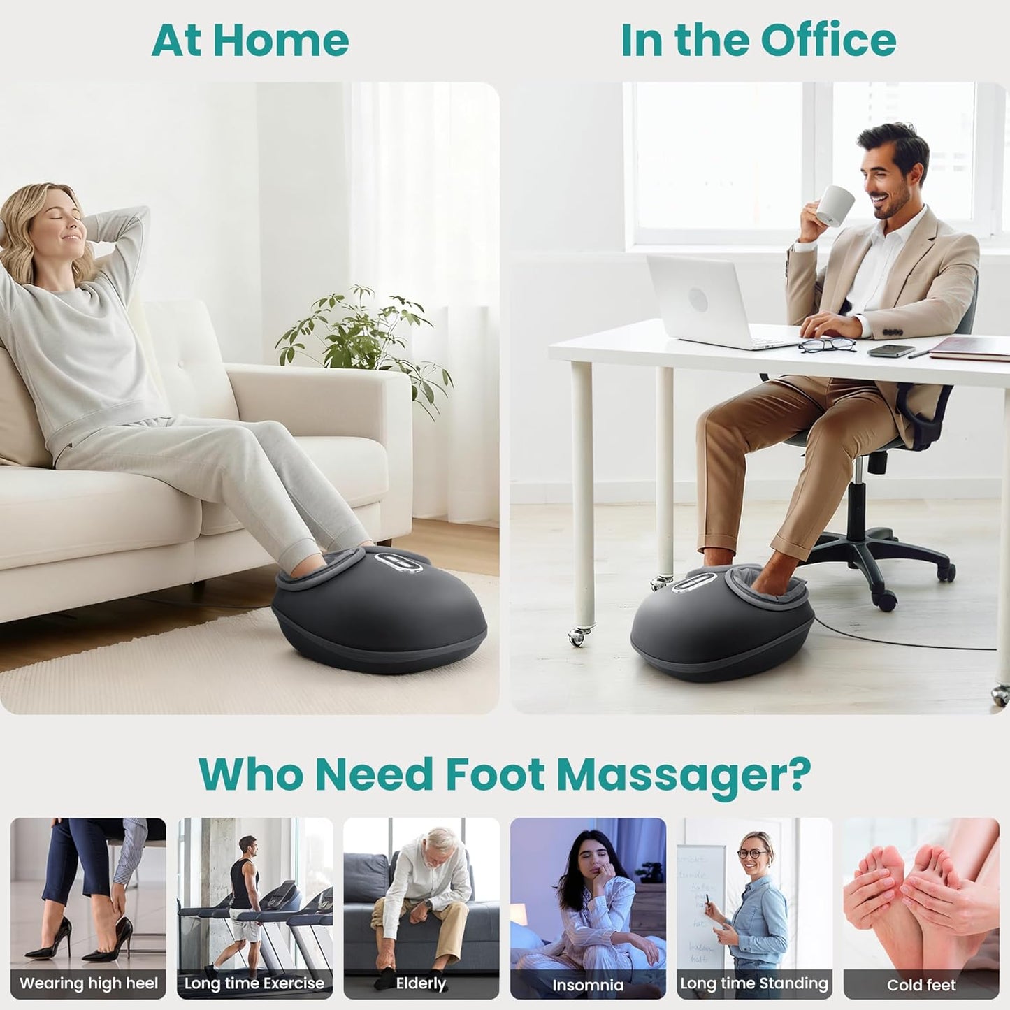🦶 3-Mode Foot Massager: Shiatsu + Heat + Air Compression!